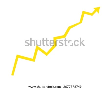 Yellow arrow graph showing upward trend isolated on transparent background