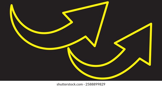 Yellow arrow icon on Black background. Flat style arrow icon for your website, design, logo, app, UI., curved arrow sign.