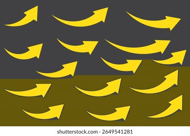 Yellow Arrow up icons. Set of curve rise increase arrows. Growth pictogram isolated. Vector illustration. EPS 10.