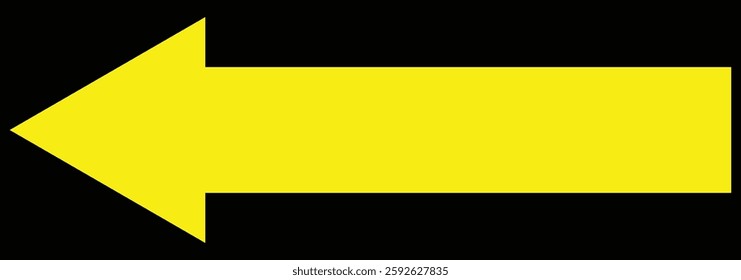 Yellow arrow to the left. Yellow large arrow. Straight long bold arrow pointer. Yellow arrow isolated on transparency background. 