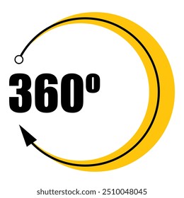 A seta amarela está se movendo ao redor de um círculo para completar um movimento de 360 graus