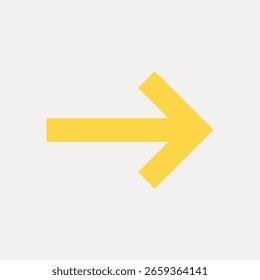 Flecha amarilla sobre un fondo blanco. Diseño simple y audaz. Flecha amarilla apuntando a la derecha. Estilo minimalista. Flecha amarilla brillante para una dirección clara. Vector de elemento de diseño.