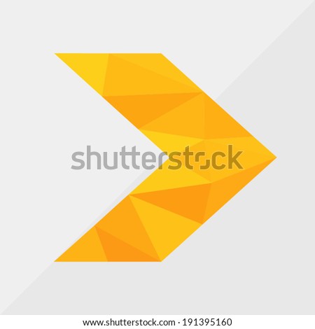 yellow arrow, pointer by triangles, polygon vector illustration