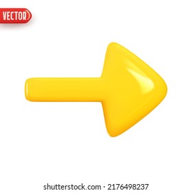 Yellow arrow. Realistic 3d design In plastic cartoon style. Icon isolated on white background. Vector illustration