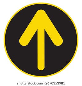 Yellow arrow up side direction inside the black circle icon. Vector illustration.