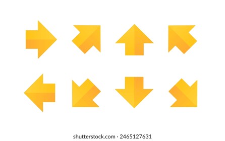 Yellow arrow sign vector set, yellow orange arrows icon collection, isolated on white background - Vector