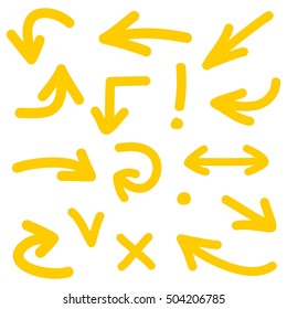 Yellow arrow vector icon set isolated on white background