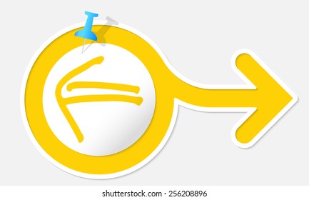 Yellow arrow with white frame and hand written arrow