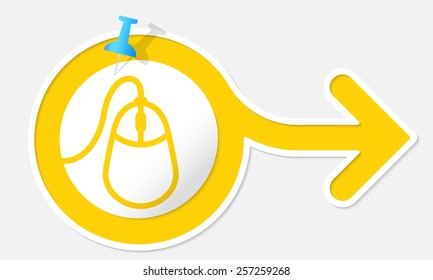 Yellow arrow with white frame and mouse icon