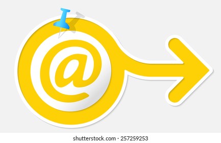 Yellow arrow with white frame and symbol email