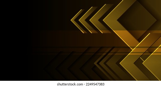 Yellow arrowhead right-angled triangle. 3D gradient abstract background. Design element for template, card, cover, banner, poster, backdrop, wall. Vector illustration.