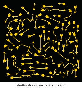 yellow arrows design vector. Doodle Marker hand drawn shapes vector illustration