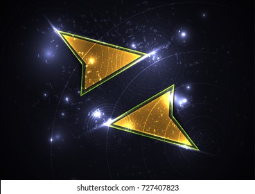 Yellow arrows. Dynamic futuristic background. Abstract start button