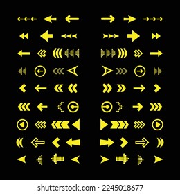 Yellow arrows flat icon set. modern abstract simple cursors, pointers and direction buttons vector
