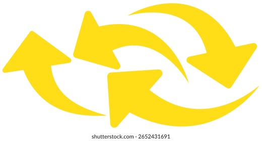 yellow arrows icon vector set. Bold arrow symbol curved flat design isolated