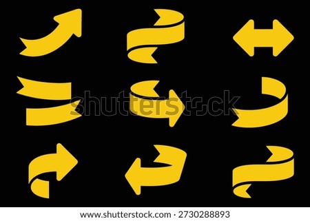 Yellow arrows and ribbons on black background direction