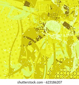 yellow artistic neo-grunge style abstract background, made with hand drawn textures and brushes