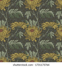 Yellow aster vintage seamless background. Large and small flowers
