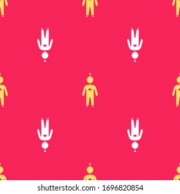 Yellow Astronaut icon isolated seamless pattern on red background.  Vector Illustration
