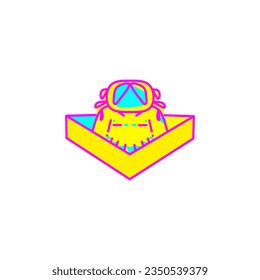 Yellow astronaut inside the square. Vector illustration