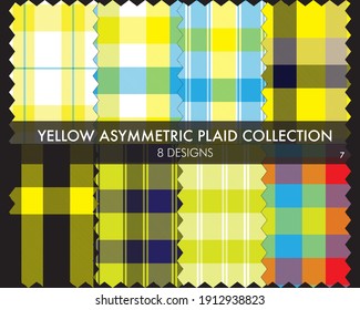 Yellow Asymmetric Plaid seamless pattern collection includes 8 designs for fashion textiles and graphics
