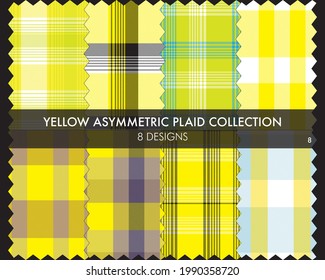 Yellow Asymmetric Plaid seamless pattern collection includes 8 designs for fashion textiles and graphics