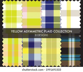 Yellow Asymmetric Plaid seamless pattern collection includes 8 designs for fashion textiles and graphics