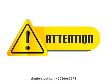 Yellow attention button, label with exclamation mark – vector illustration