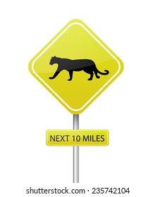 Yellow attention sign "Pumas crossing, next 10 miles" vector