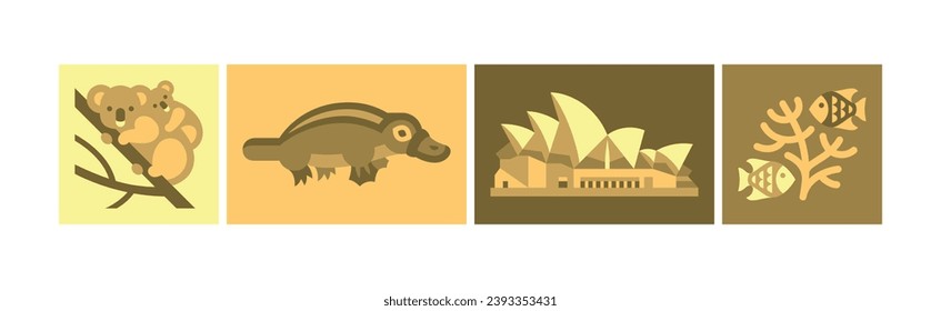 Yellow Australian Native Icons in Square Vector Set