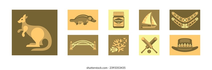 Yellow Australian Native Icons in Square Vector Set