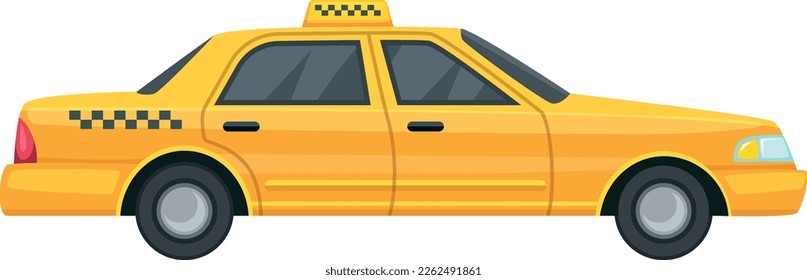 Automático amarillo con patrón a cuadros. Vista lateral del automóvil en taxi