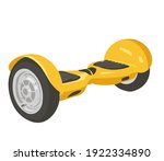 yellow autonomous scooter transport on two motorized wheels connected by a pair of articulated supports. Hoverboard scooter realistic isolated on white background Self balancing scooter hoverboard