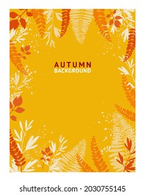 Yellow autumn abstract background. Frame made from orange falling leaves. Bright banner, poster, cover design template, social media wallpaper story, autumn sale. Vector illustration