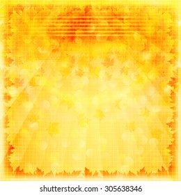 Yellow autumn background with maple leaves. Vector illustration.