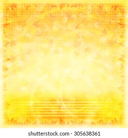 Yellow autumn background with maple leaves. Vector illustration.