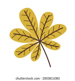 Yellow autumn chestnut leaf isolated on white background. Seasonal natural element for floral design in flat style - decorative object of fall plant part in vector illustration. Vector illustration