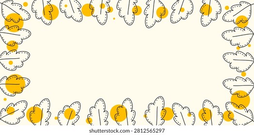 Yellow autumn leaf frame border on cream background