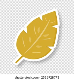 Yellow autumn leaf on a transparent background. Sticker of the autumn leaf. Vector EPS 10.