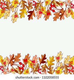 Yellow autumn leaves frame template. Vector illustration.