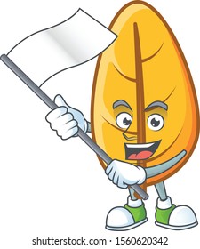 Yellow autumn leaves in with mascot bring flag