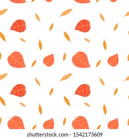  Yellow autumn leaves seamless pattern. Cartoon flat style autumn vector background.