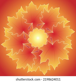 Yellow autumn maple leaves are arranged in a circle. The symbol of autumn. Logo, icon, background for site banners.  Colorful vector illustration.
