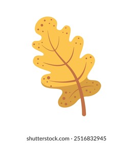 Yellow autumn oak tree leaf symbolizing fall season. Flat vector illustration isolated on white background  