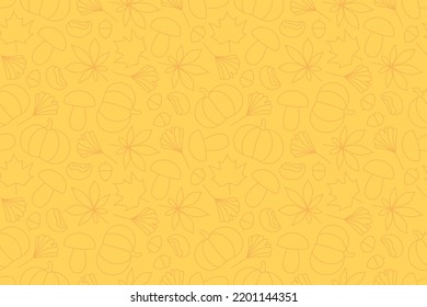yellow autumn seamless pattern with leaves, pumpkin, acorn, mushroom and chestnut, great for wrapping, textile, wallpaper, greeting card- vector illustration