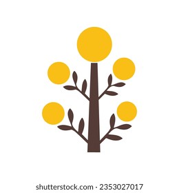 Yellow Autumn Tree Simple Vector Colourful Flat Image. Suitable for design of websites, postcards, books, patterns and other purposes 