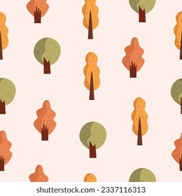 Yellow autumn trees. Colorful garden tree, seamless vector pattern.