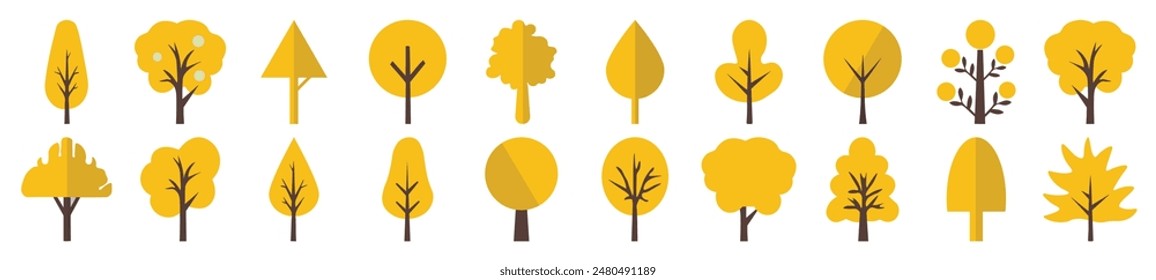 Yellow Autumn Trees Flat Illustrations Collection. Suitable for infographics, books, banners and other designs