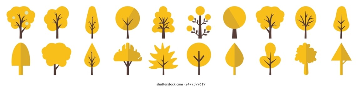 Yellow Autumn Trees Flat Isolated Icons Collection. Suitable for infographics, books, banners and other designs
