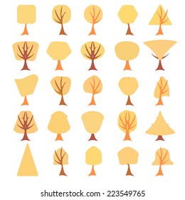 Yellow autumn trees icon set. Vector illustration.